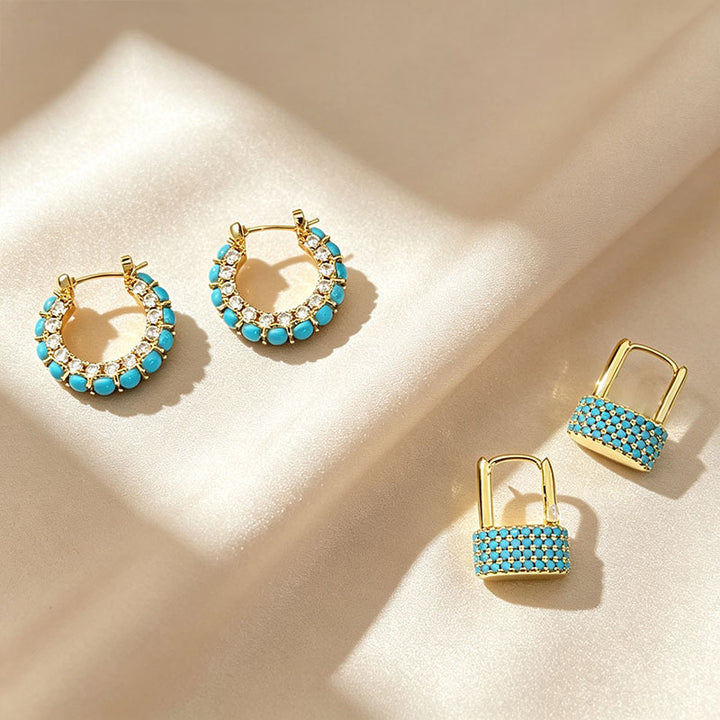 Blue Turquoise Hoop Earrings