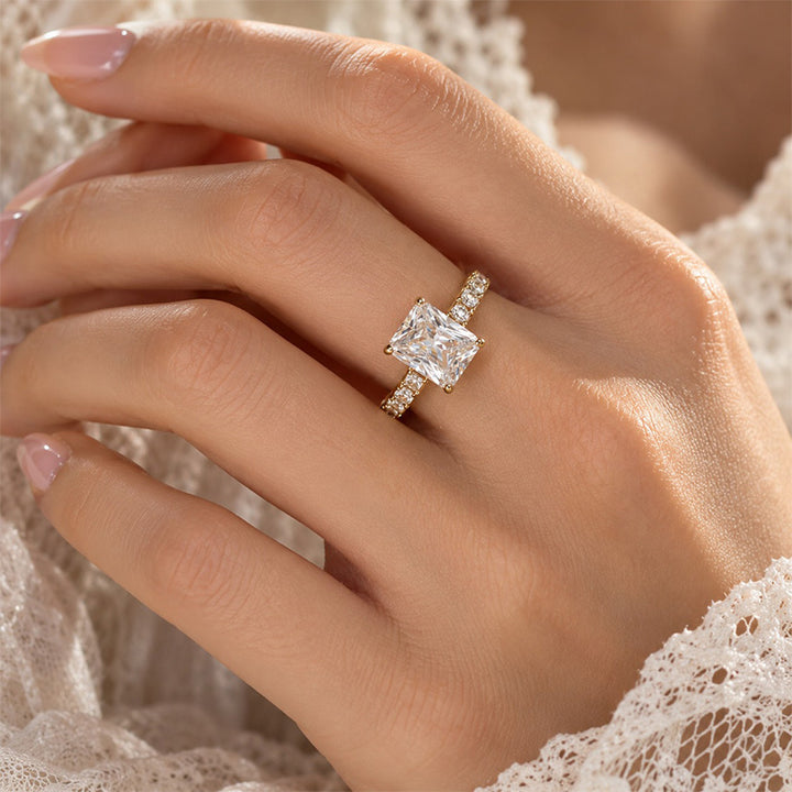 Radiant Four-Prong Princess Side Stone Moissanite Ring