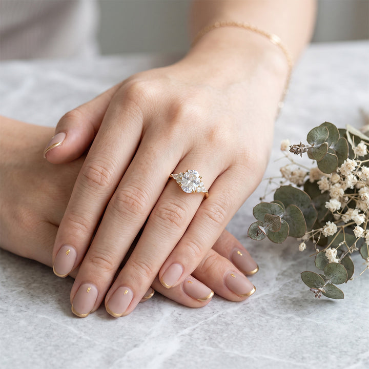 Oval Four-Prong Side Cluster Ring