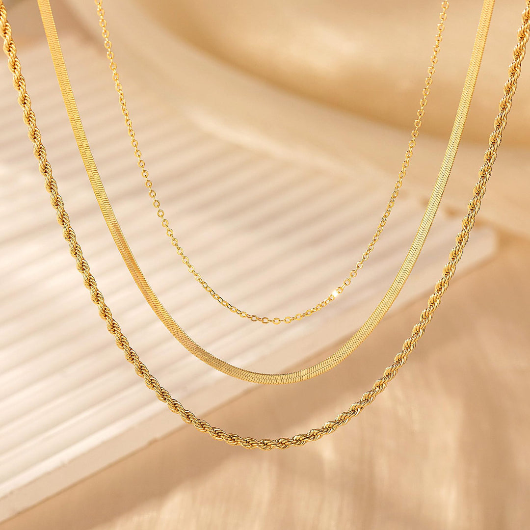 Minimalist Herringbone &amp; Snake Chain Layered Necklace