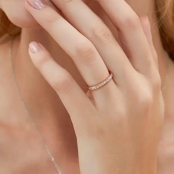 Half Pavé Band Moissanite Stackable Ring