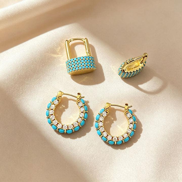 Blue Turquoise Hoop Earrings