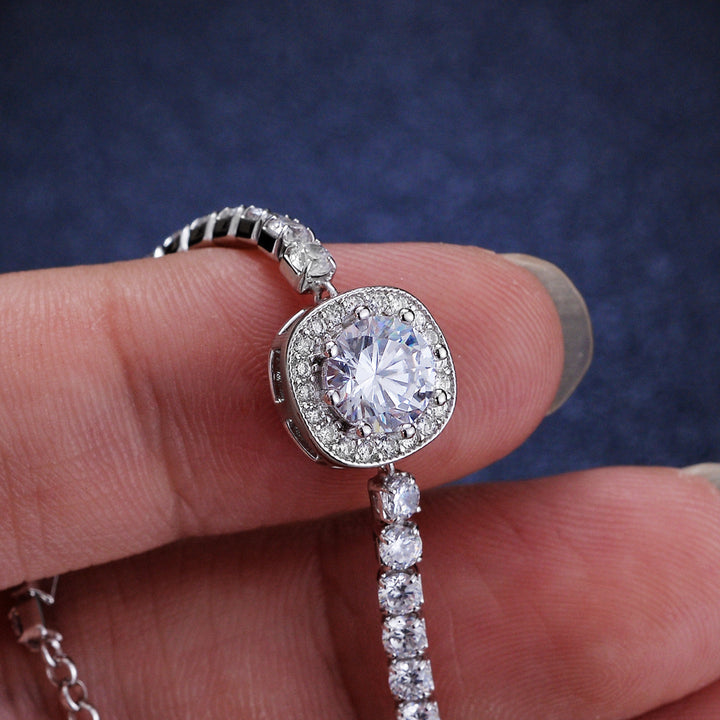 Cushion‑Halo Adjustable Tennis Moissanite Bracelet
