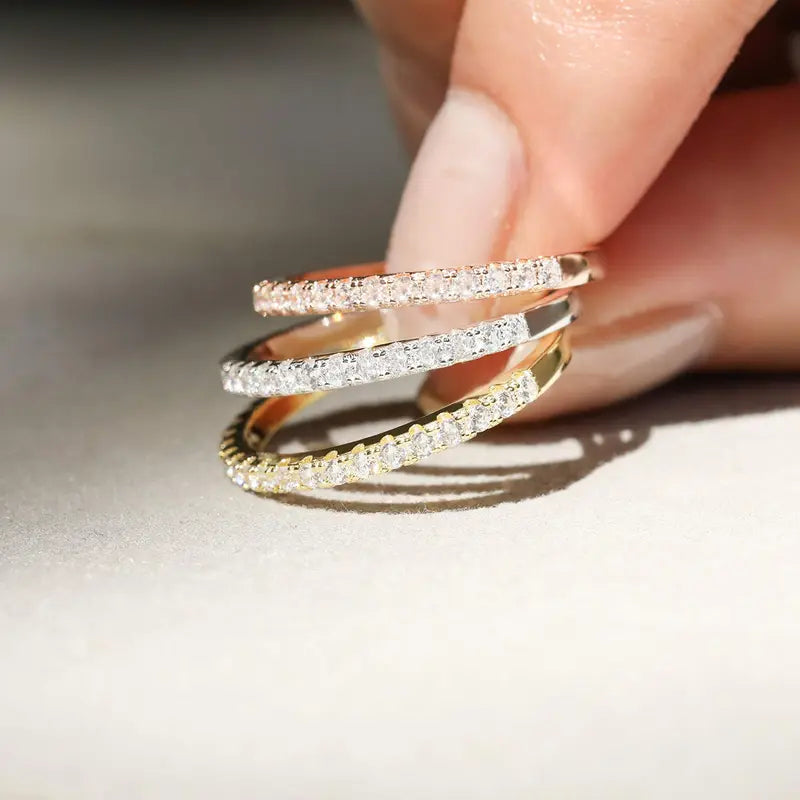 Half Pavé Band Moissanite Stackable Ring