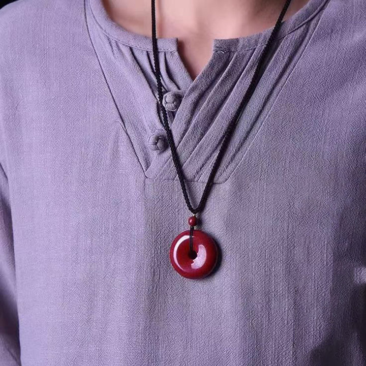 Cinnabar Peace Donut Pendant Necklace