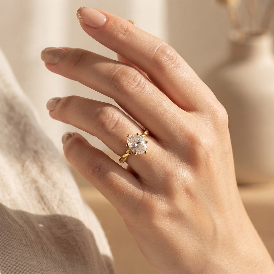Oval Six‑Prong Twisted Pave Ring