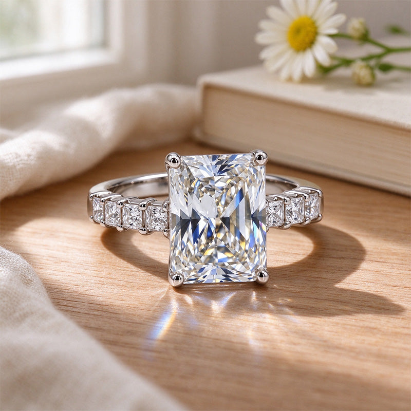 Radiant Four-Prong Princess Side Stone Moissanite Ring