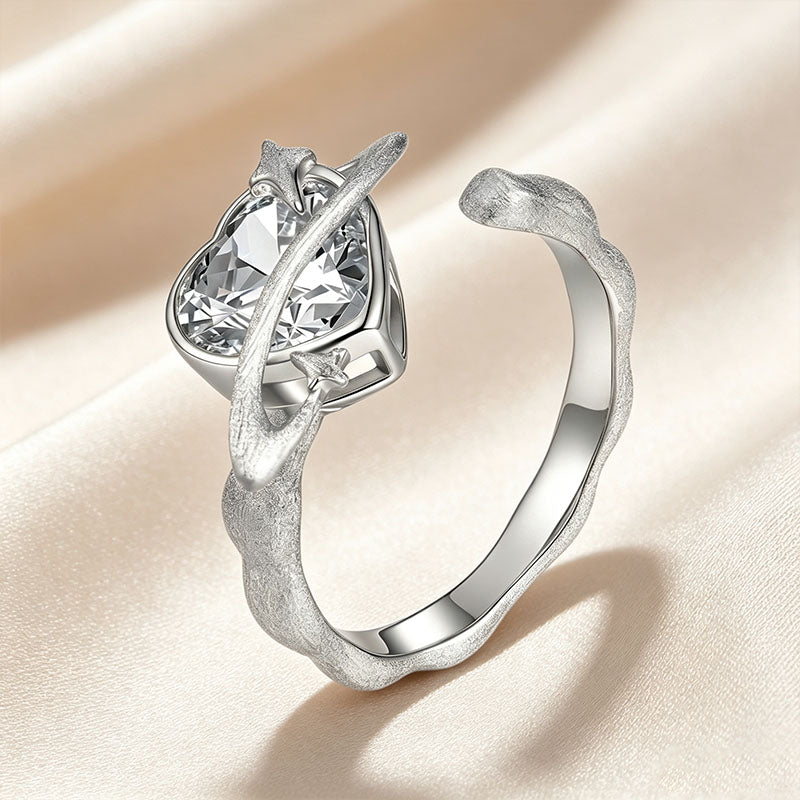 Heart‑Cut Brushed Textured Moissanite Ring