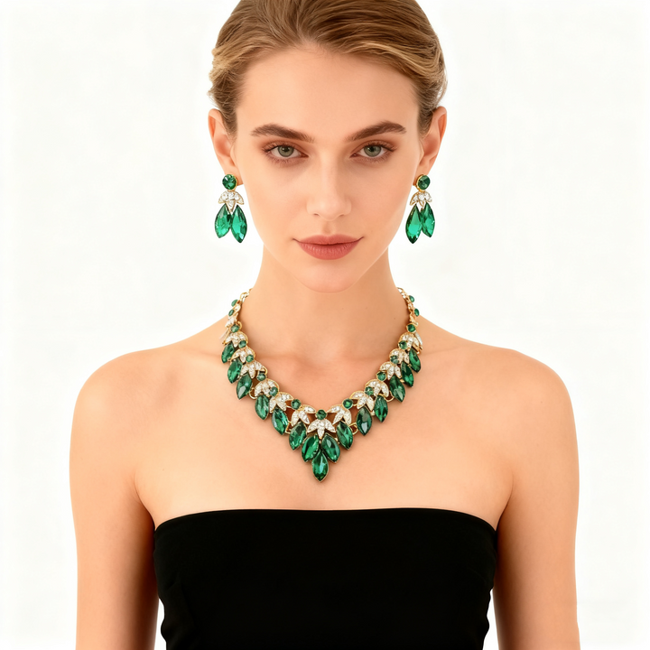 Crystal Leaf Necklace &amp; Earrings Set