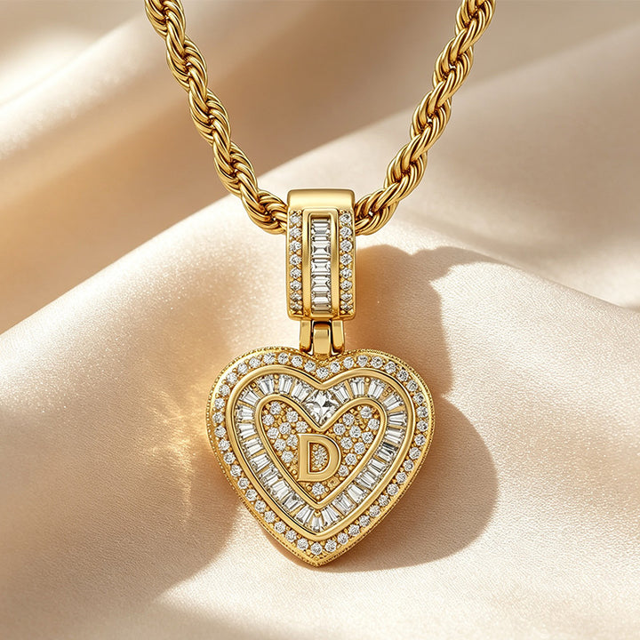Initial Double Heart Pavé Necklace