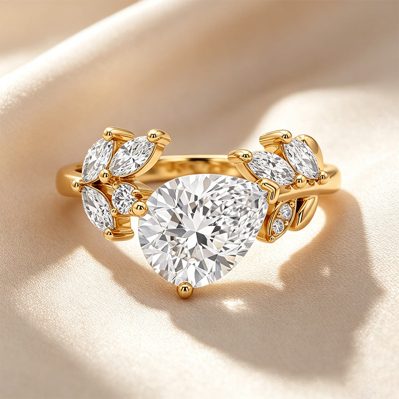 Pear Marquise Leaf Accent Ring