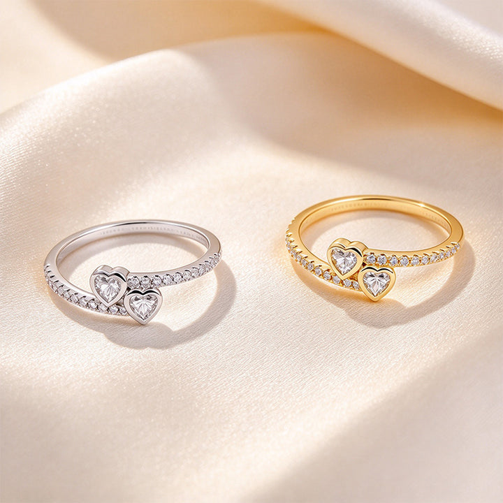 Double Heart Bezel Pavé Ring
