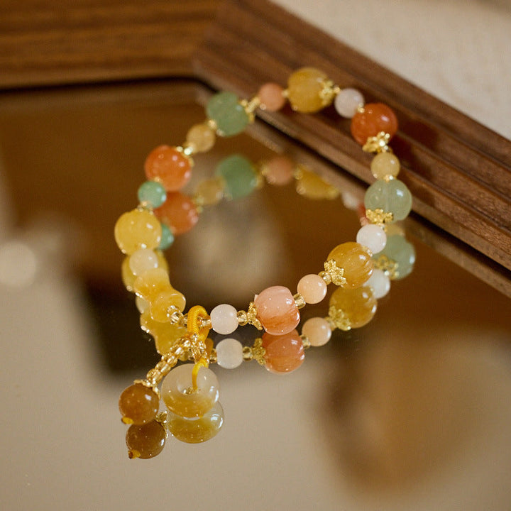 Colorful Peace Buckle Natural Emerald Jade Stone Bracelet