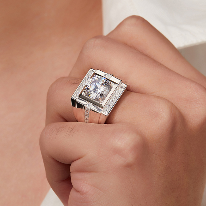 Square Halo Solitaire Moissanite Men&