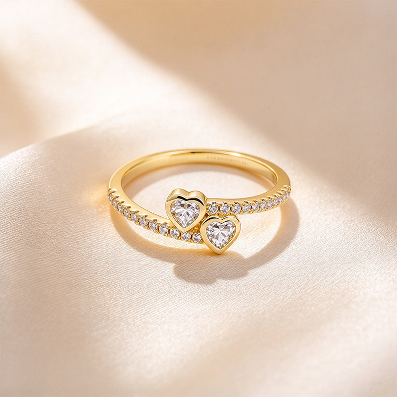 Double Heart Bezel Pavé Ring