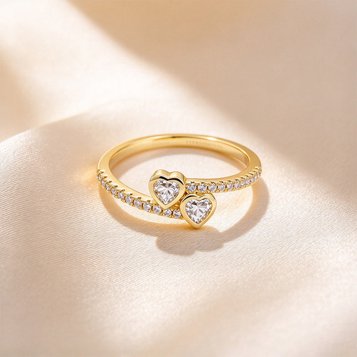 Double Heart Bezel Pavé Ring