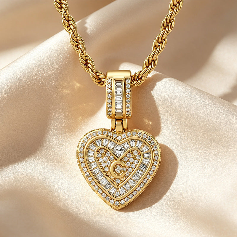 Initial Double Heart Pavé Necklace