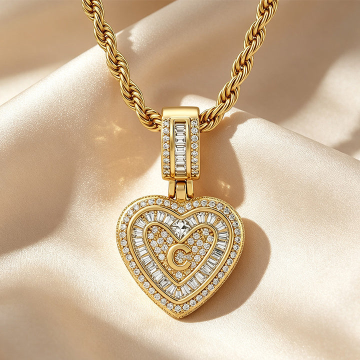 Initial Double Heart Pavé Necklace
