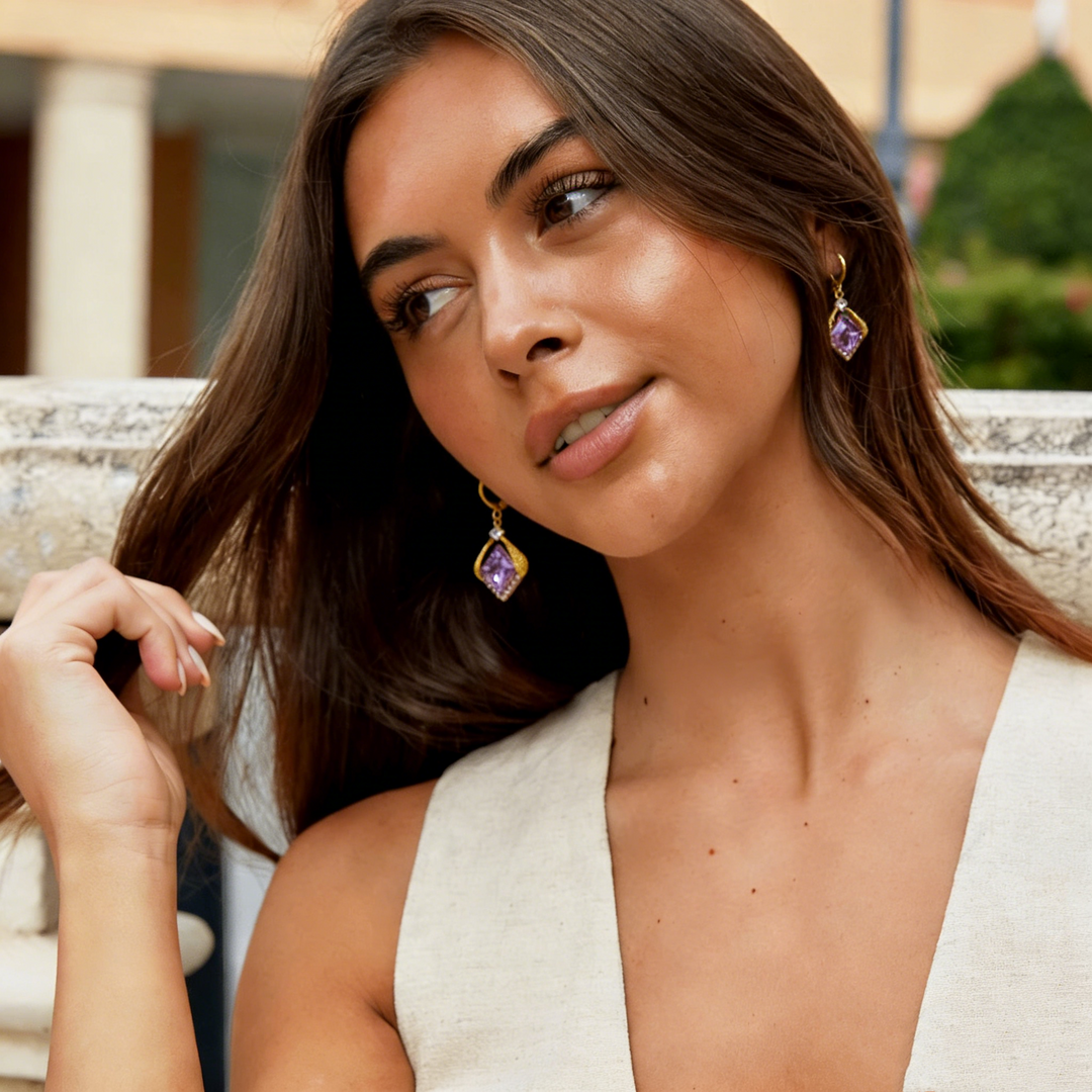 Natural Crystal Rhombus Earrings