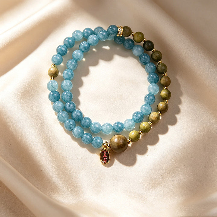 Green Sandalwood &amp; Agate Beaded Bracelet Collection