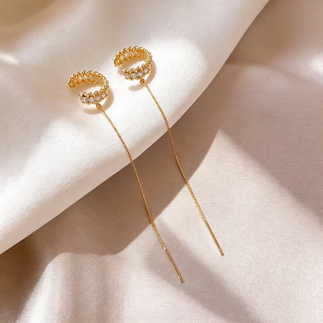 Braided Pavé Ear Cuff &amp; Chain Threader Earrings