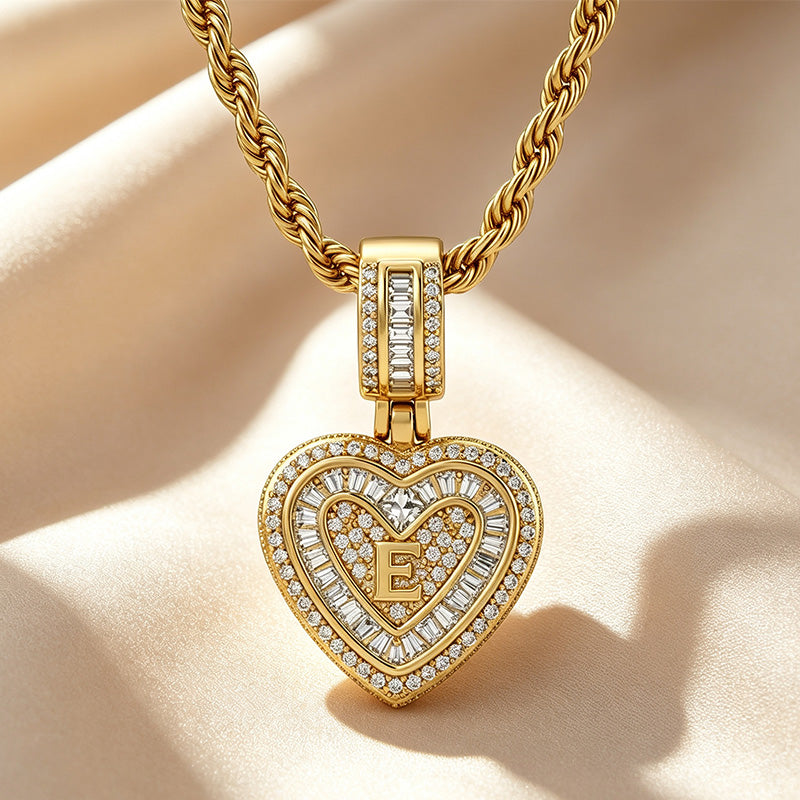 Initial Double Heart Pavé Necklace
