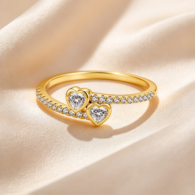 Double Heart Bezel Pavé Ring
