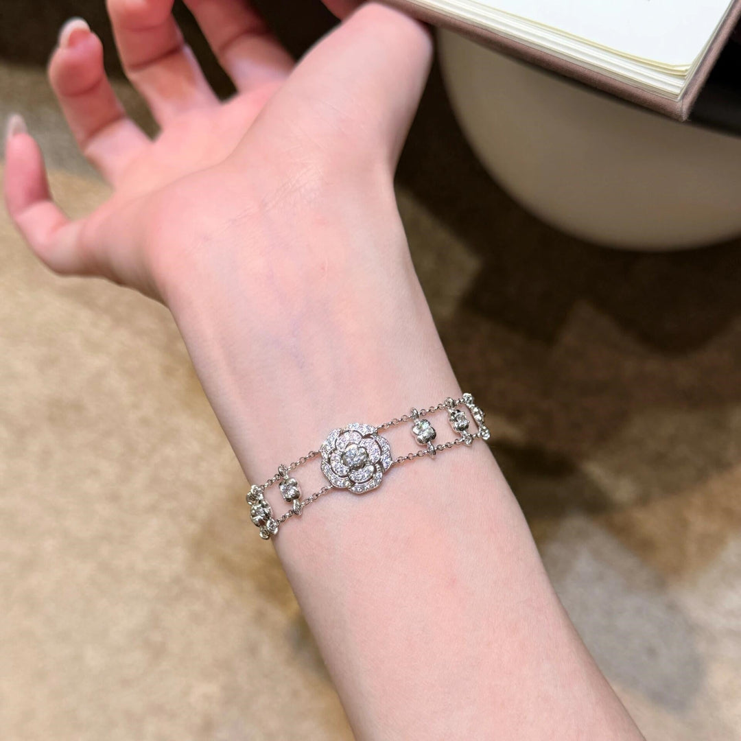 Camellia S925 Silver Diamond Necklace &amp; Bracelet &amp; Earrings