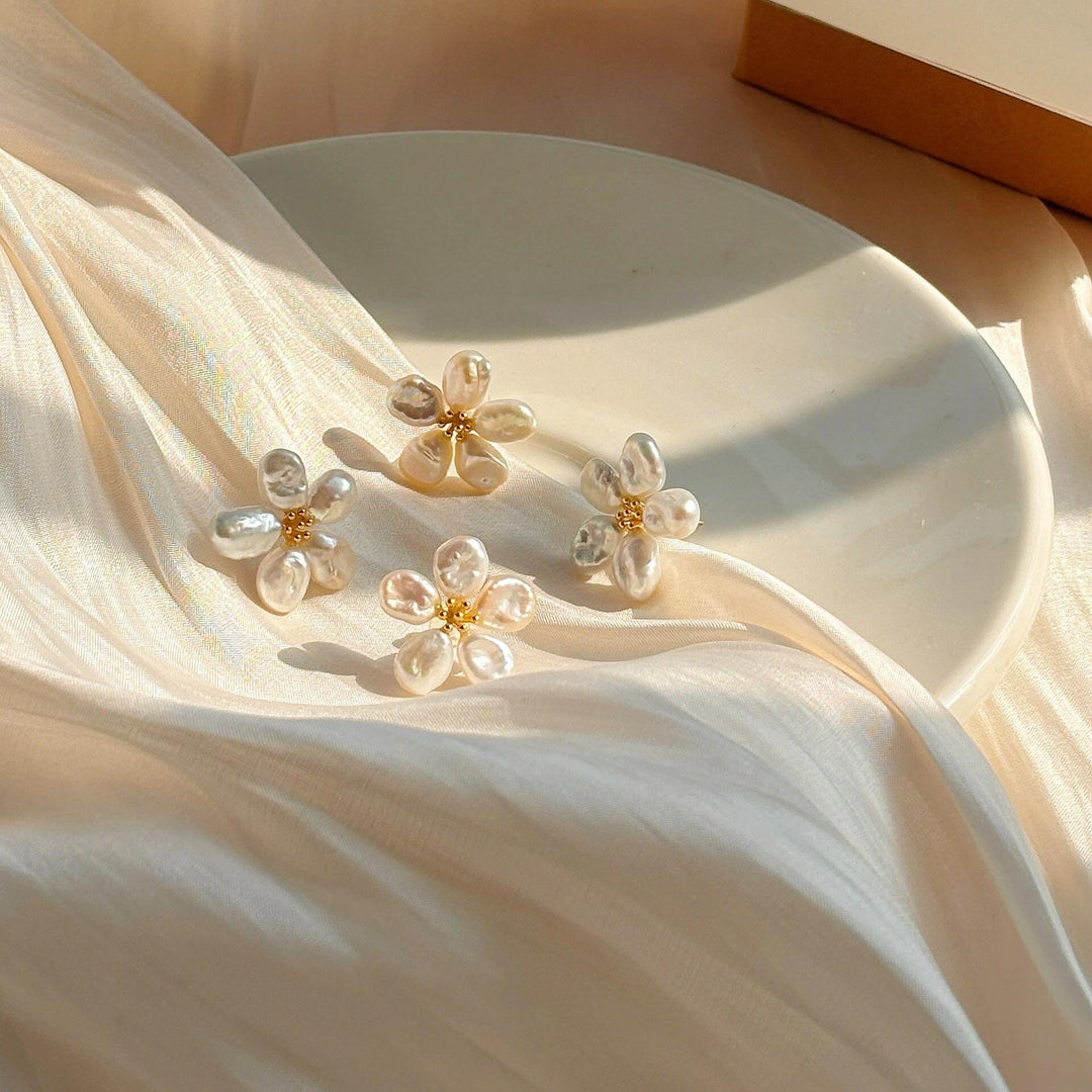 Pearl Flower Button Cover Cufflinks &amp; Earrings
