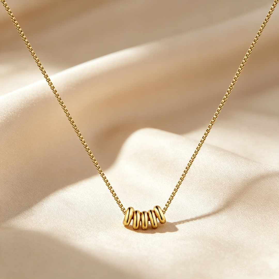 Multi-Ring Bead Box Chain Pendant Necklace
