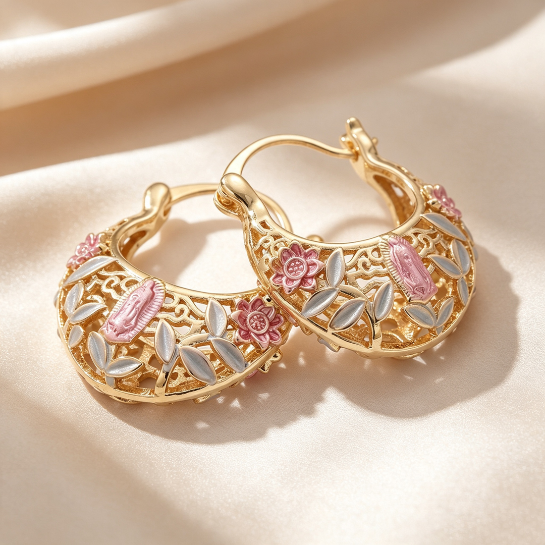 Vintage Floral Madonna Hoop Earrings