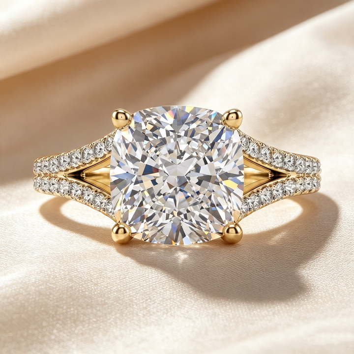 Cushion Split Shank Pavé Moissanite Ring