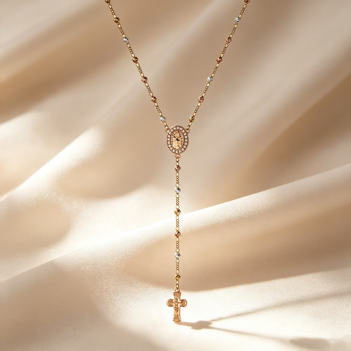 Virgin Mary Cross Beaded Necklace