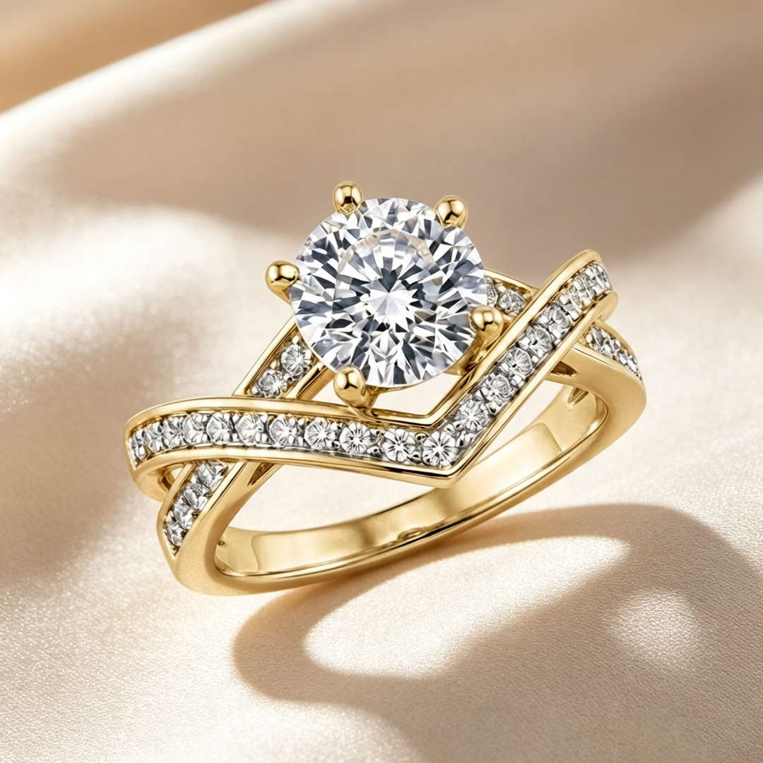 Round Twist Pavé Band Moissanite Ring