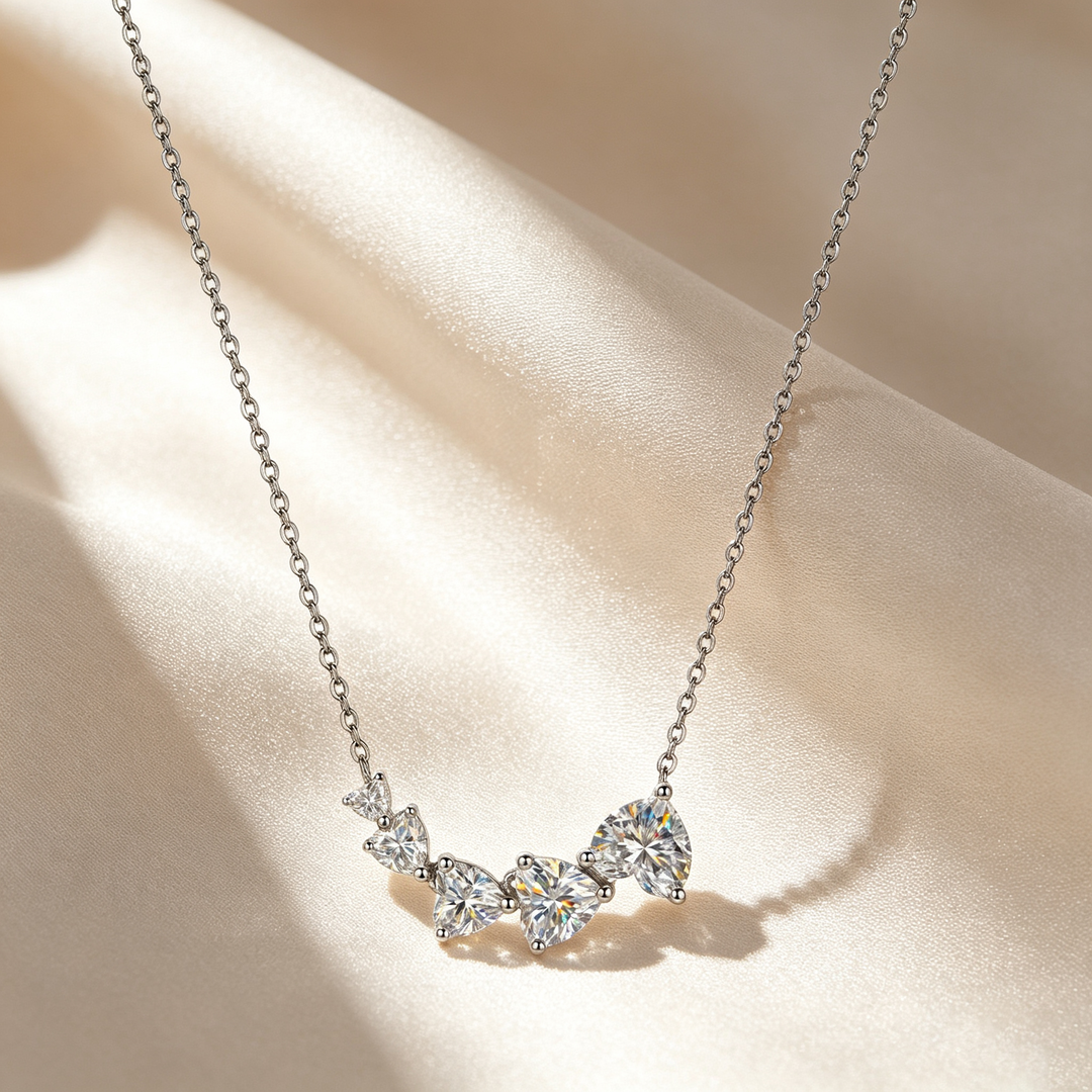 Heart‑Cut Gradient Moissanite Curved Pendant Necklace