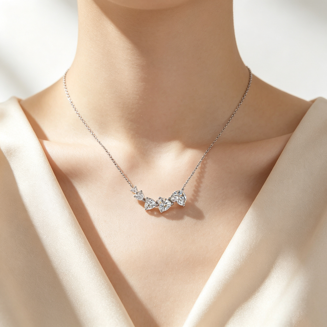 Heart‑Cut Gradient Moissanite Curved Pendant Necklace
