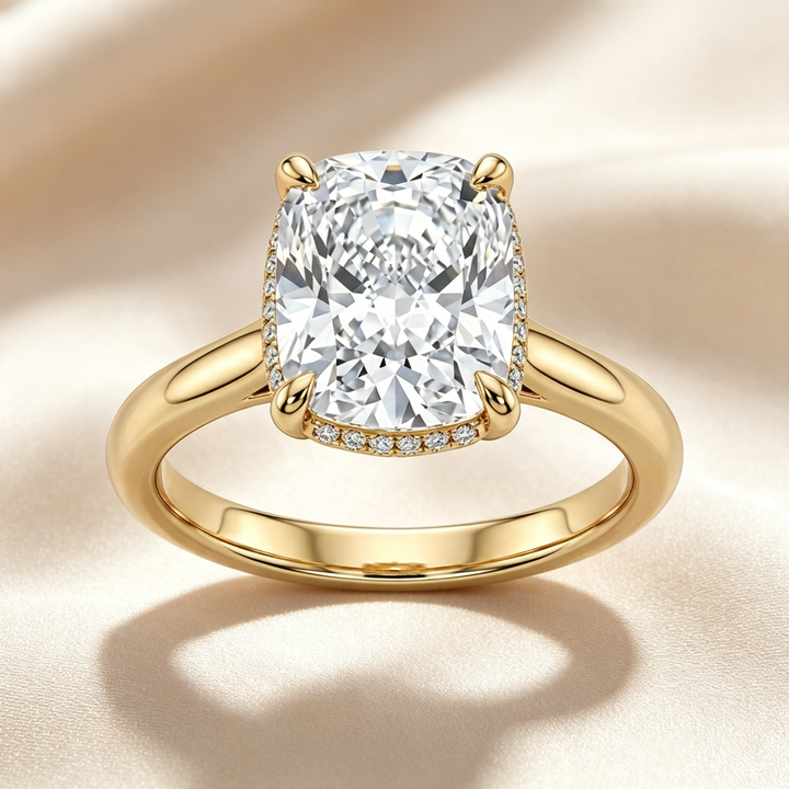 Elegant Elongated Cushion Partial Halo Moissanite Ring