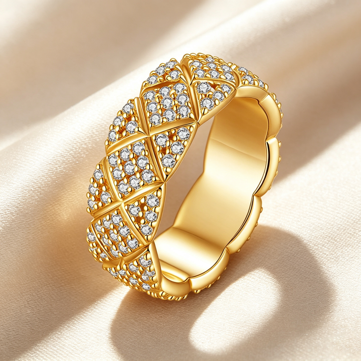 Quilted Pave‑Set Moissanite Wide Band Ring