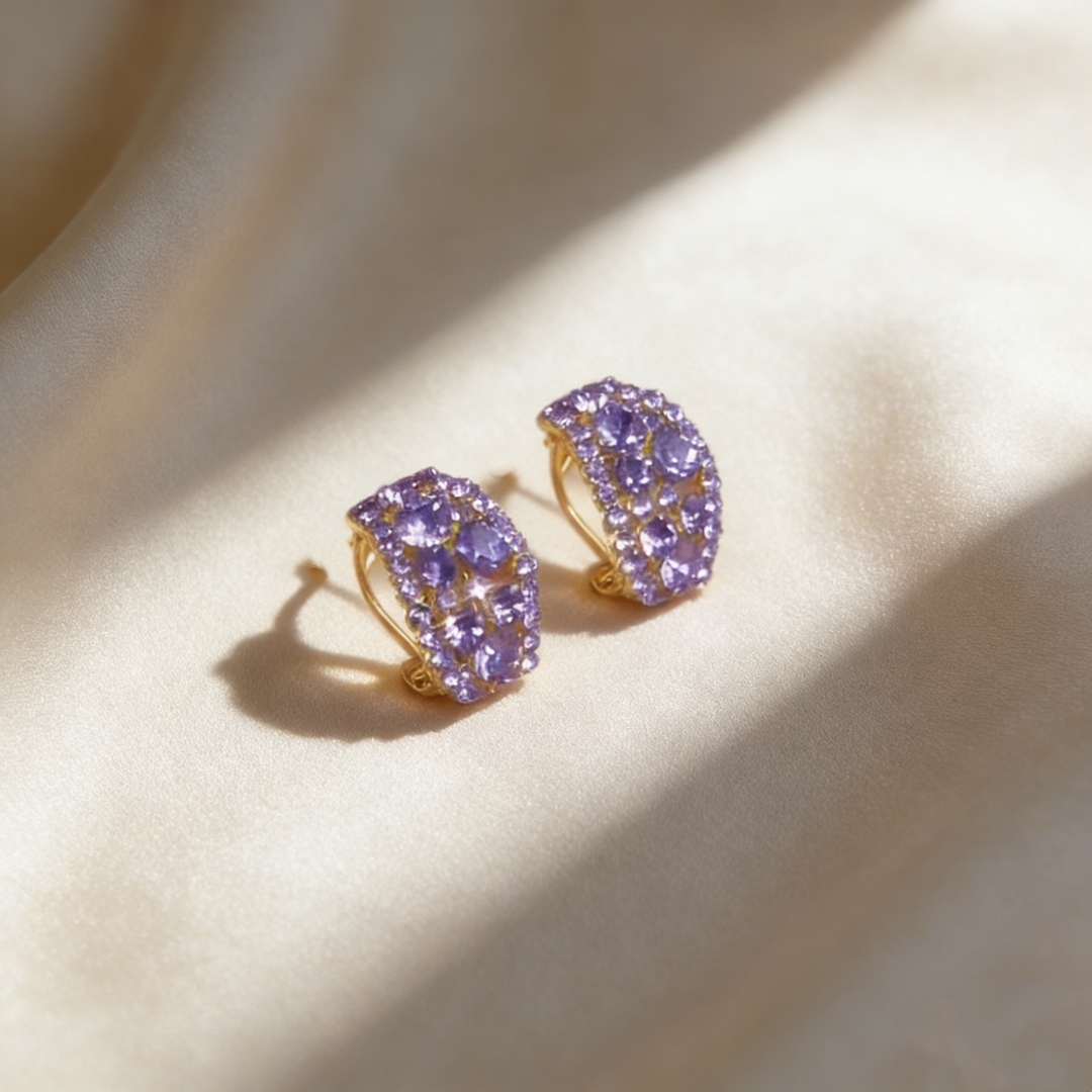 Elegant Natural Amethyst C-Hoop Earrings