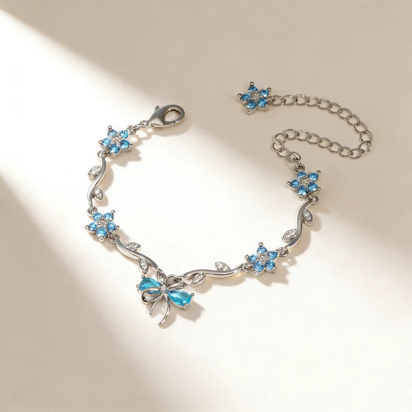 Blue Crystal Floral Butterfly Jewelry Set