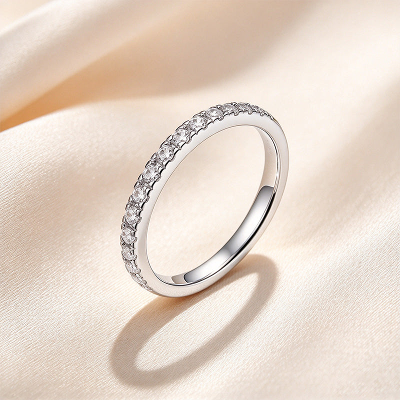 Half Pavé Band Moissanite Stackable Ring