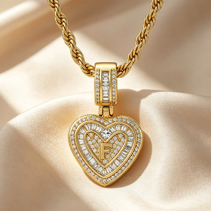 Initial Double Heart Pavé Necklace