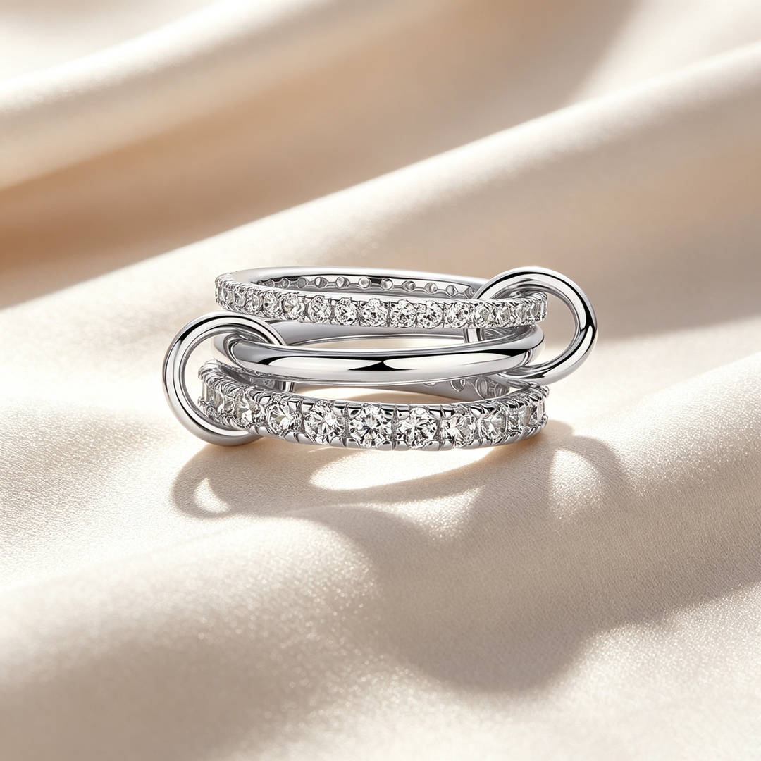 Triple Band Interlocking Link Statement Ring