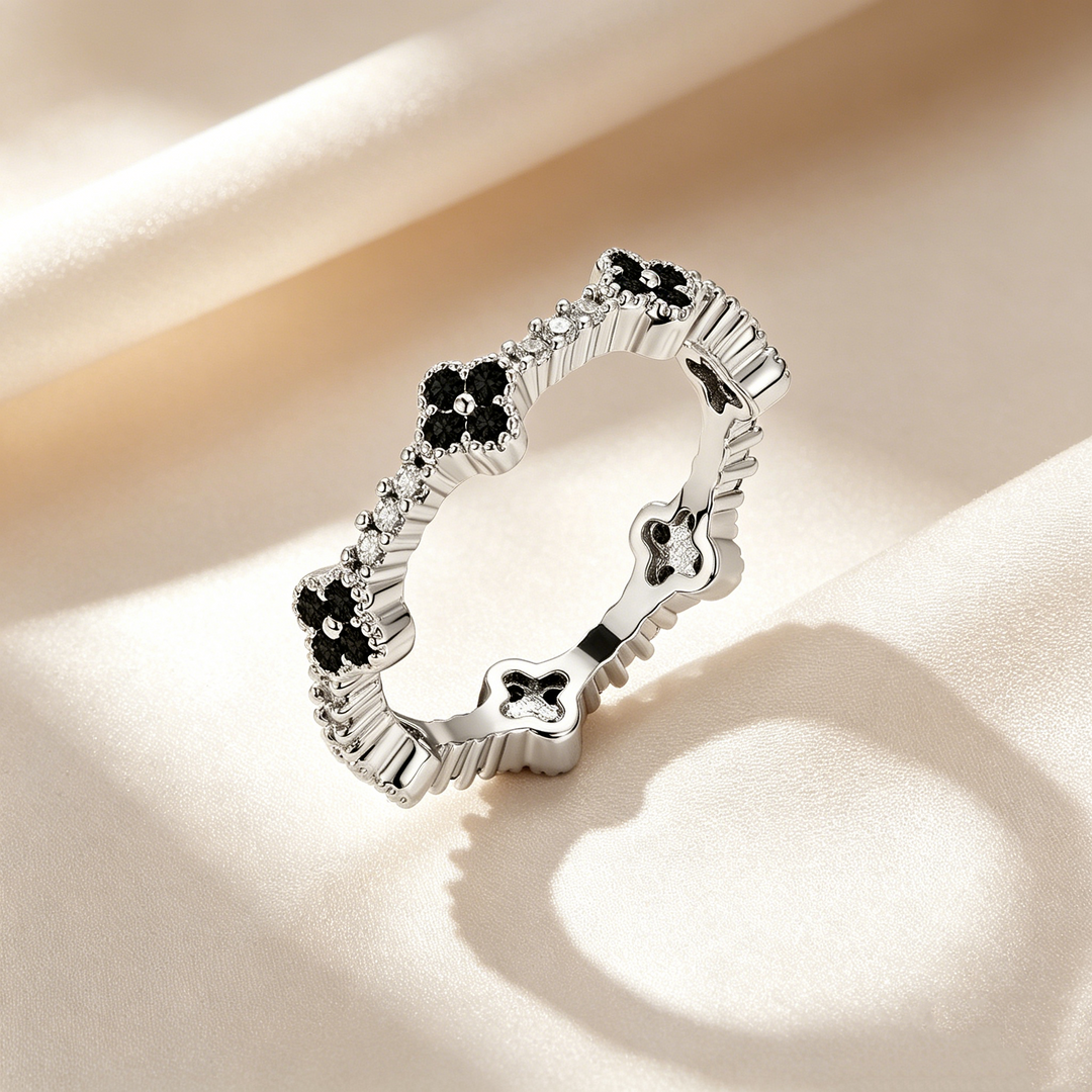 Four-Leaf Clover Crystal &amp; Moissanite Ring