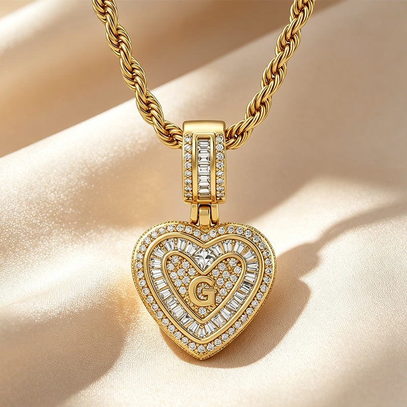 Initial Double Heart Pavé Necklace