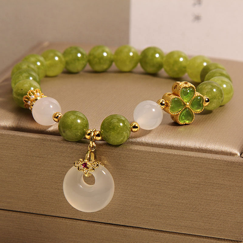 Green four-leaf clover Natural Emerald Jade Stone bracelet