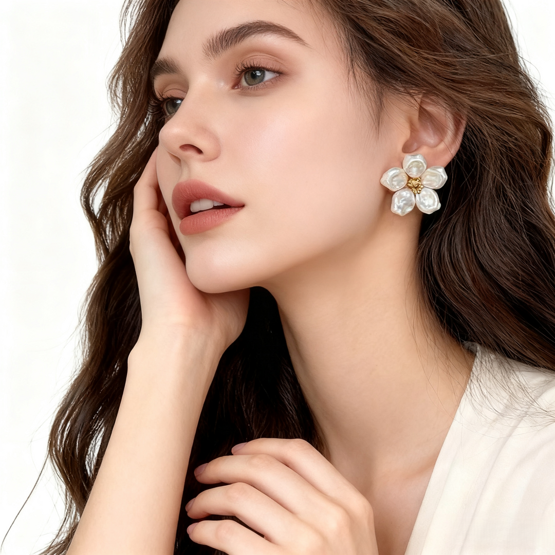 Pearl Flower Button Cover Cufflinks &amp; Earrings
