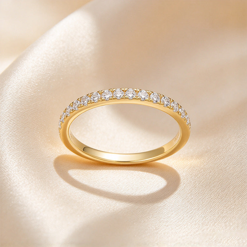 Half Pavé Band Moissanite Stackable Ring