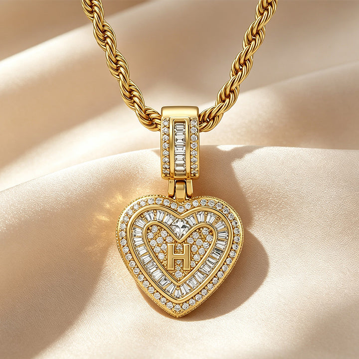 Initial Double Heart Pavé Necklace