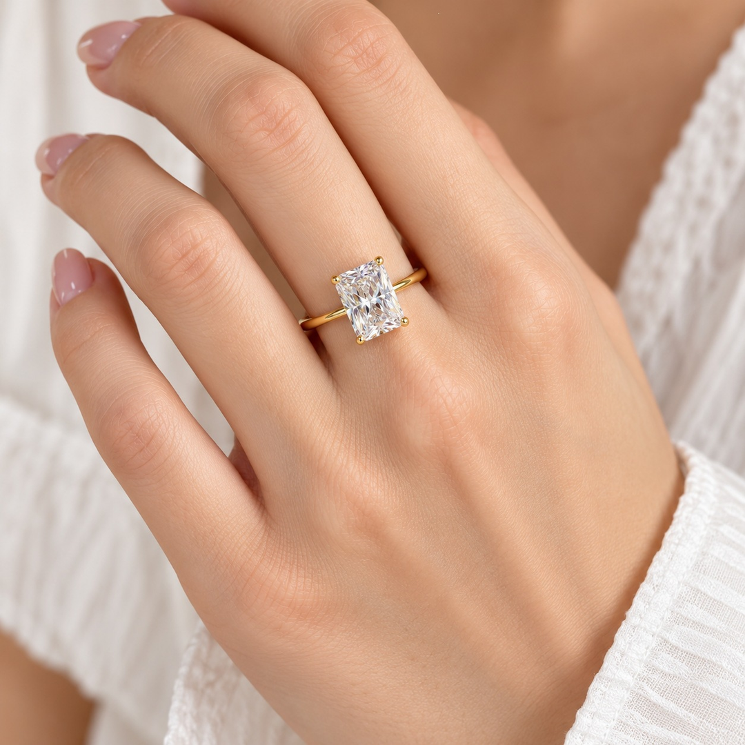 Radiant Four-Prong Solitaire Moissanite Ring